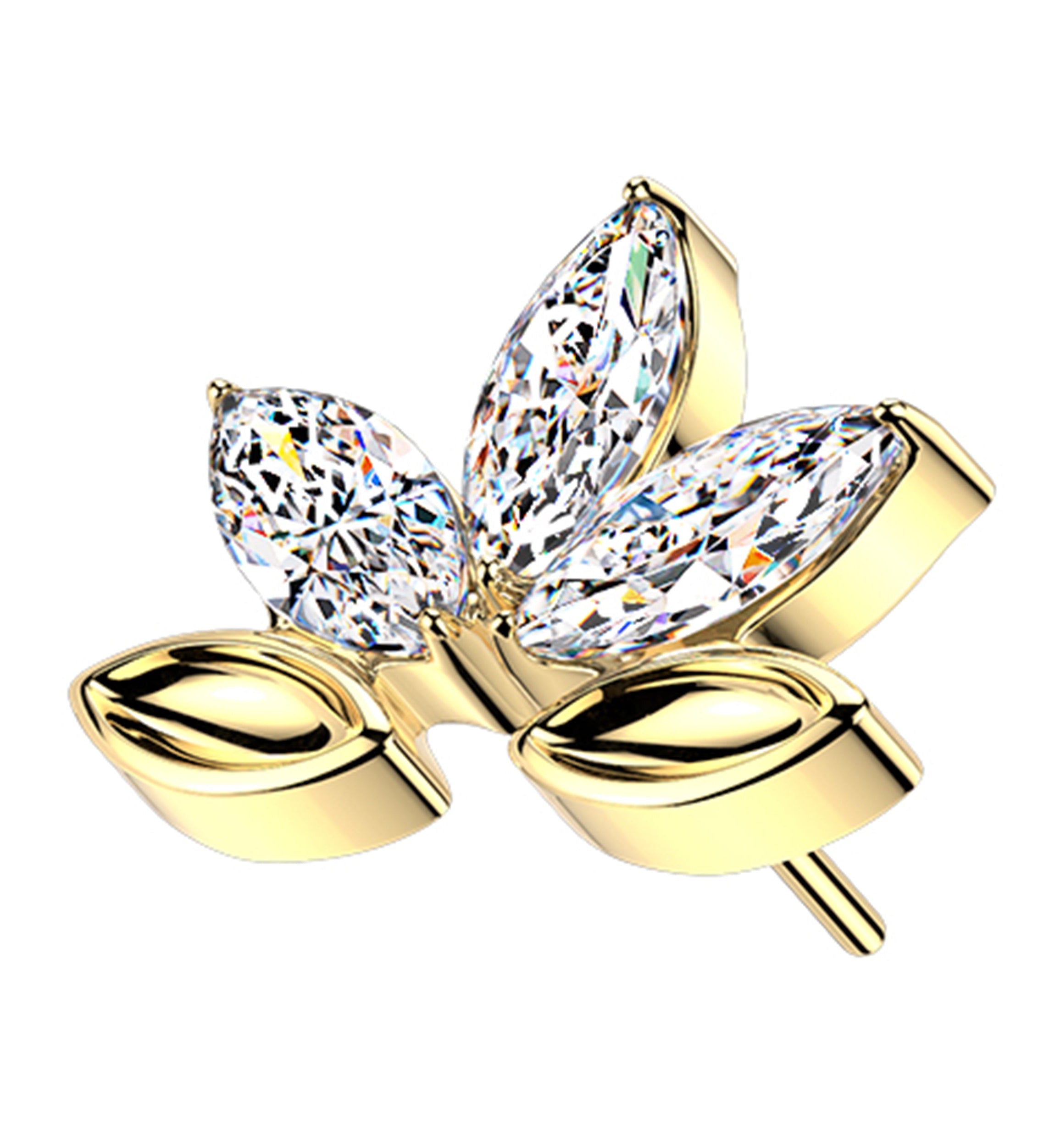 Gold PVD Water Lily Clear CZ Titanium Threadless Top