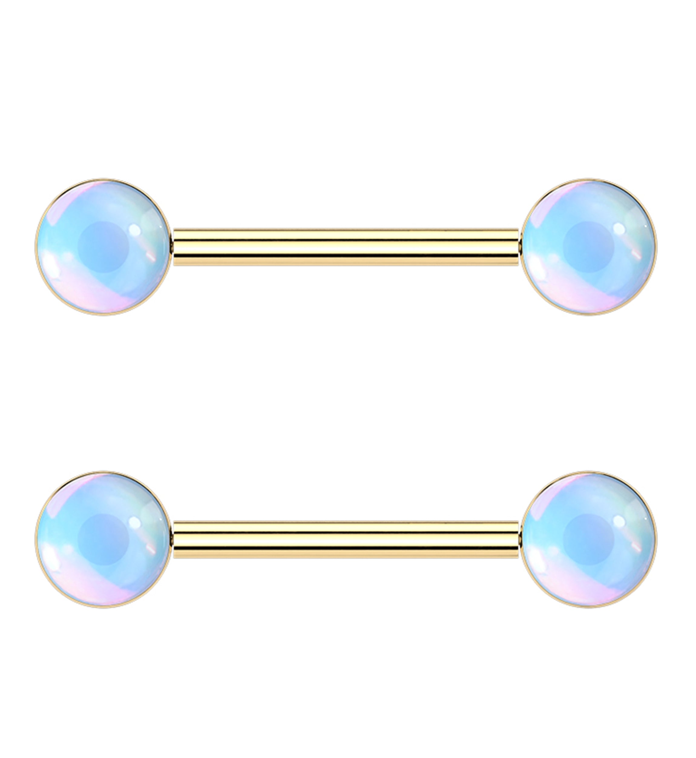 Gold PVD White Iridescent Gem Stainless Steel Nipple Ring Barbell