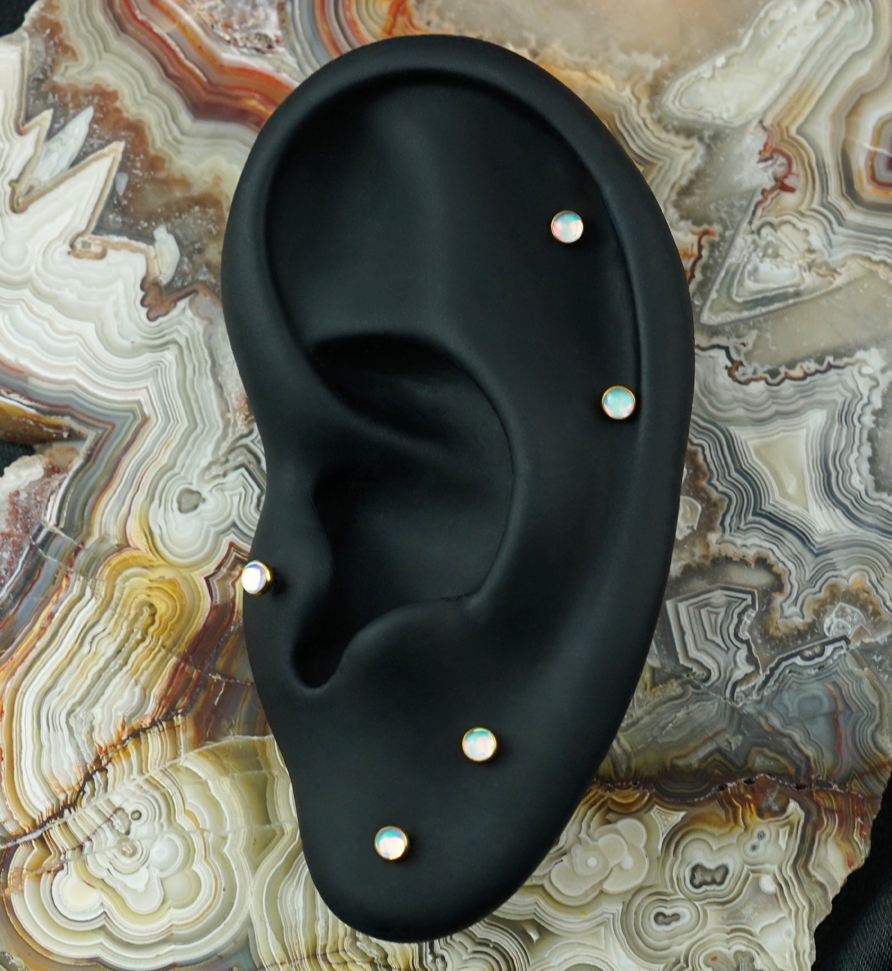 Gold PVD White Iridescent Gem Titanium Threadless Top