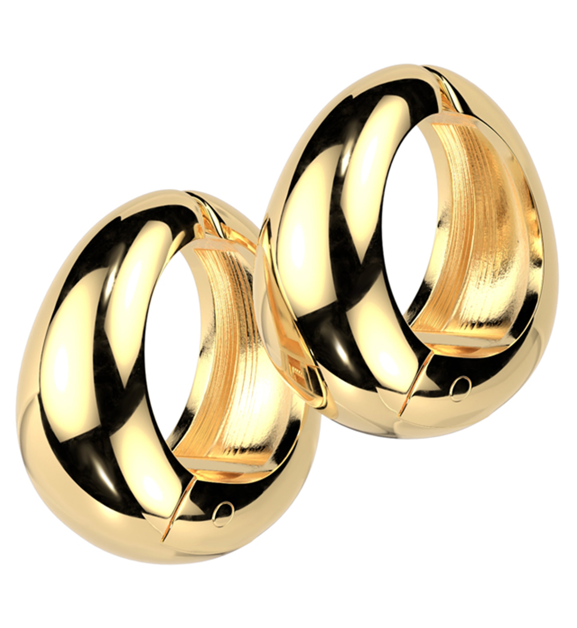 Gold PVD Wide Stainless Steel Hinged Hoop Huggie Clip-On Earrings