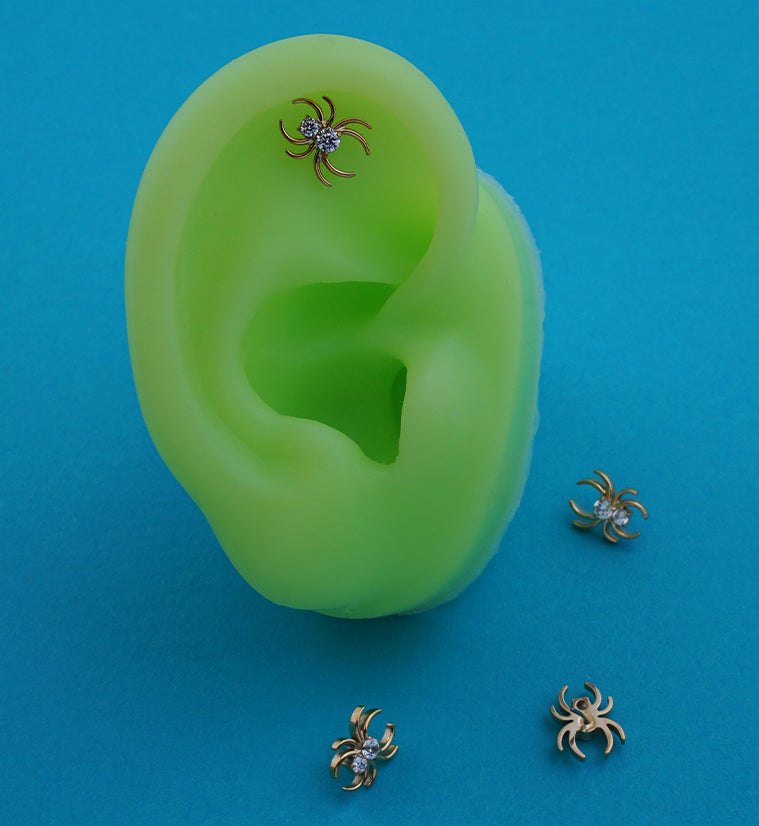 Gold PVD Widow Spider Clear CZ Titanium Threadless Top