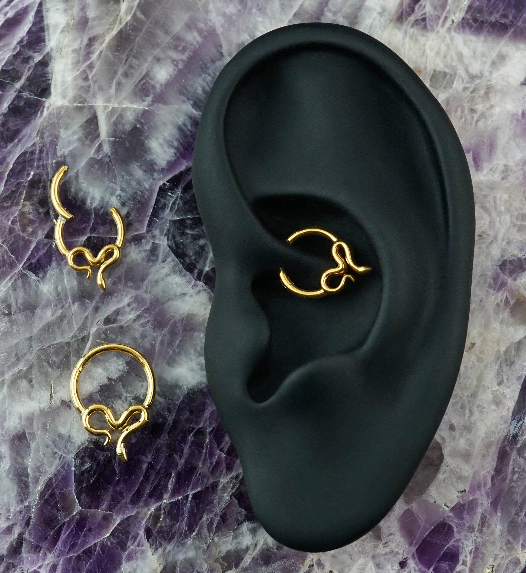 Gold PVD Winding Snake Titanium Hinged Segment Ring