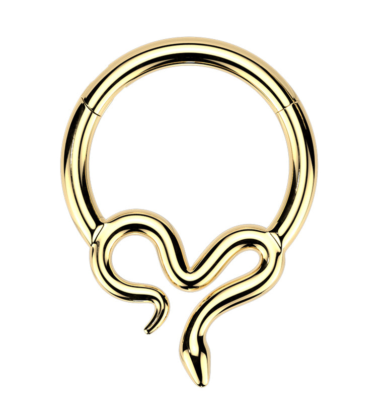 Gold PVD Winding Snake Titanium Hinged Segment Ring