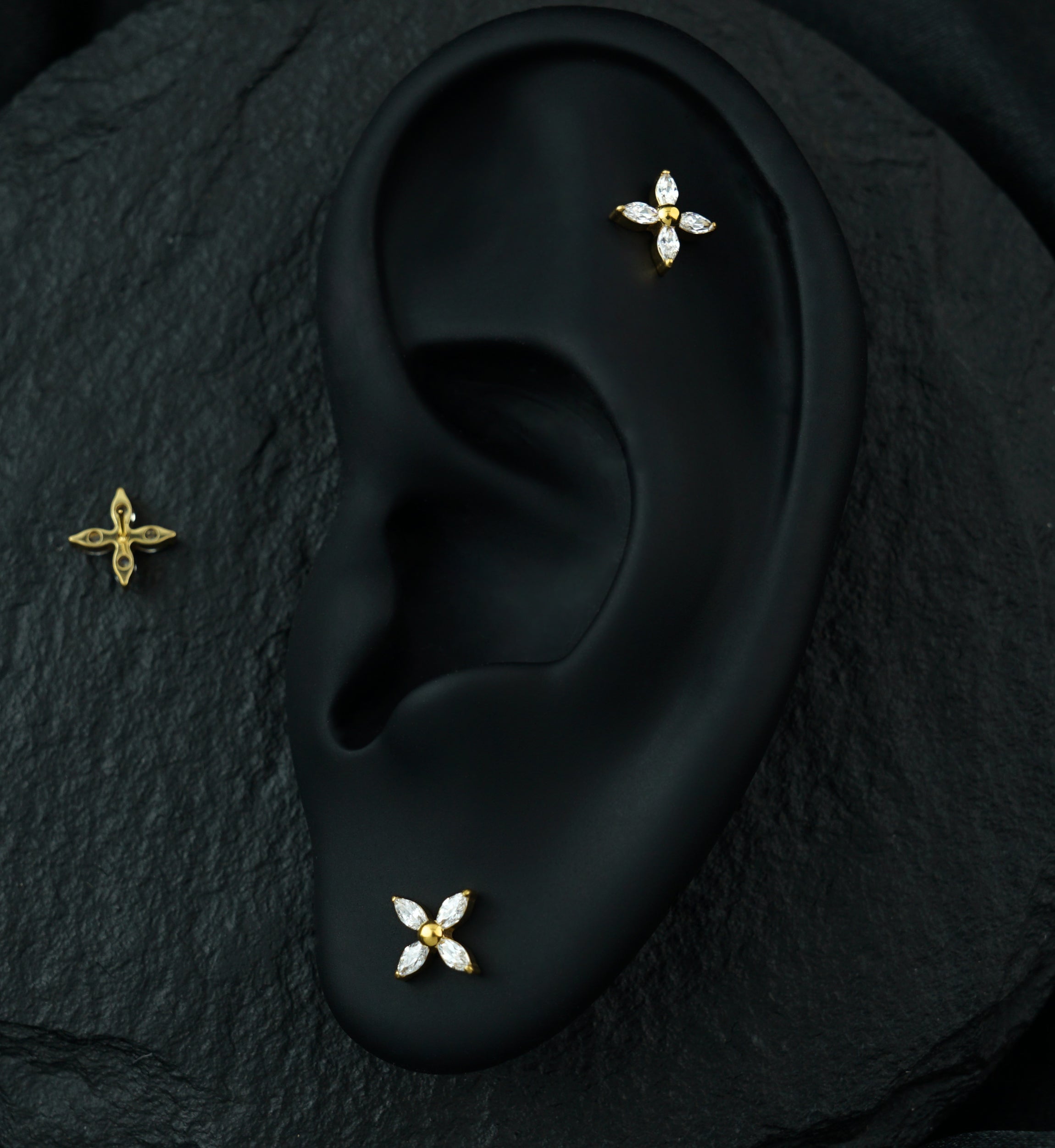 Gold PVD Windmill Marquise Clear CZ Threadless Titanium Top