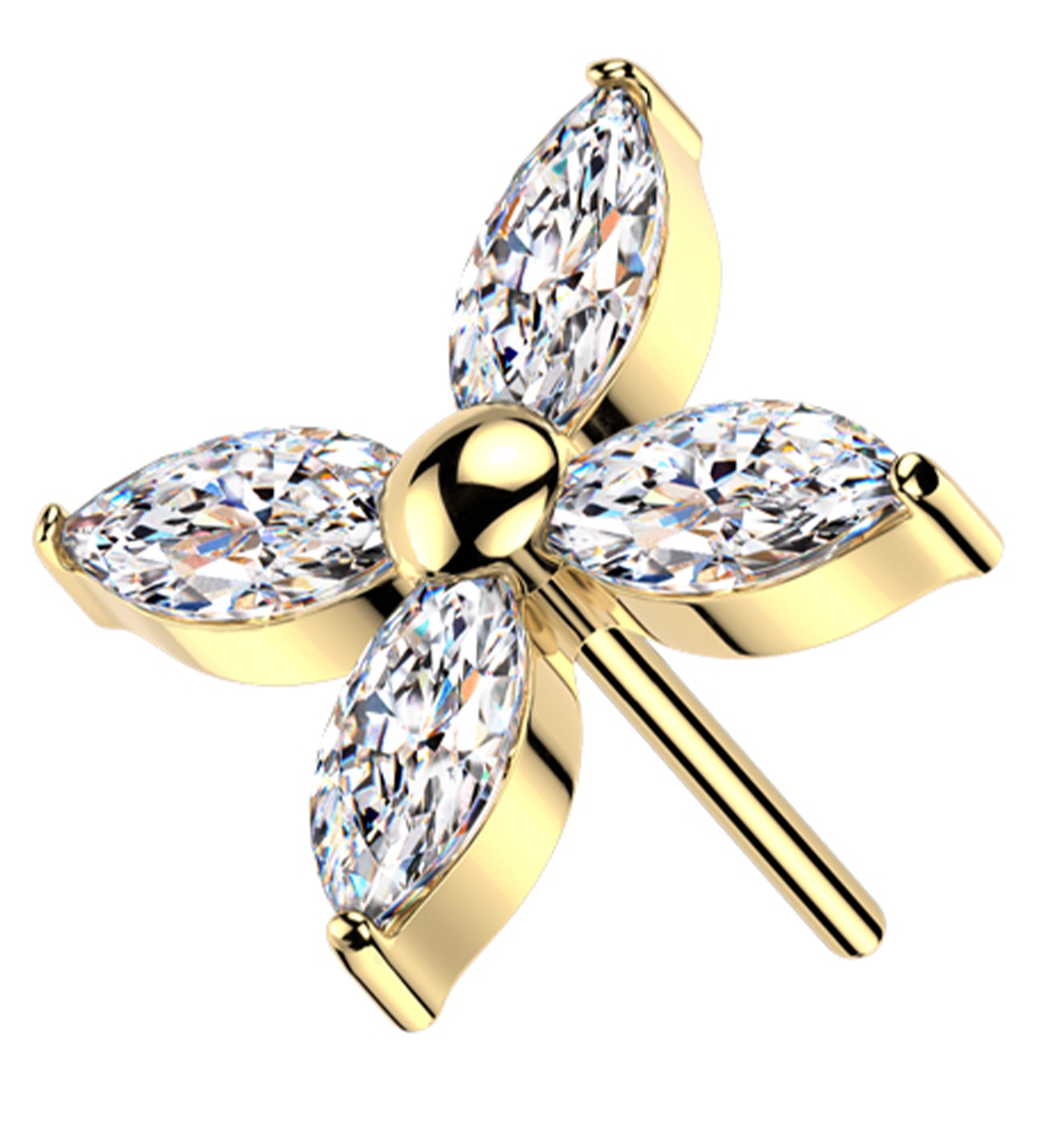 Gold PVD Windmill Marquise Clear CZ Threadless Titanium Top