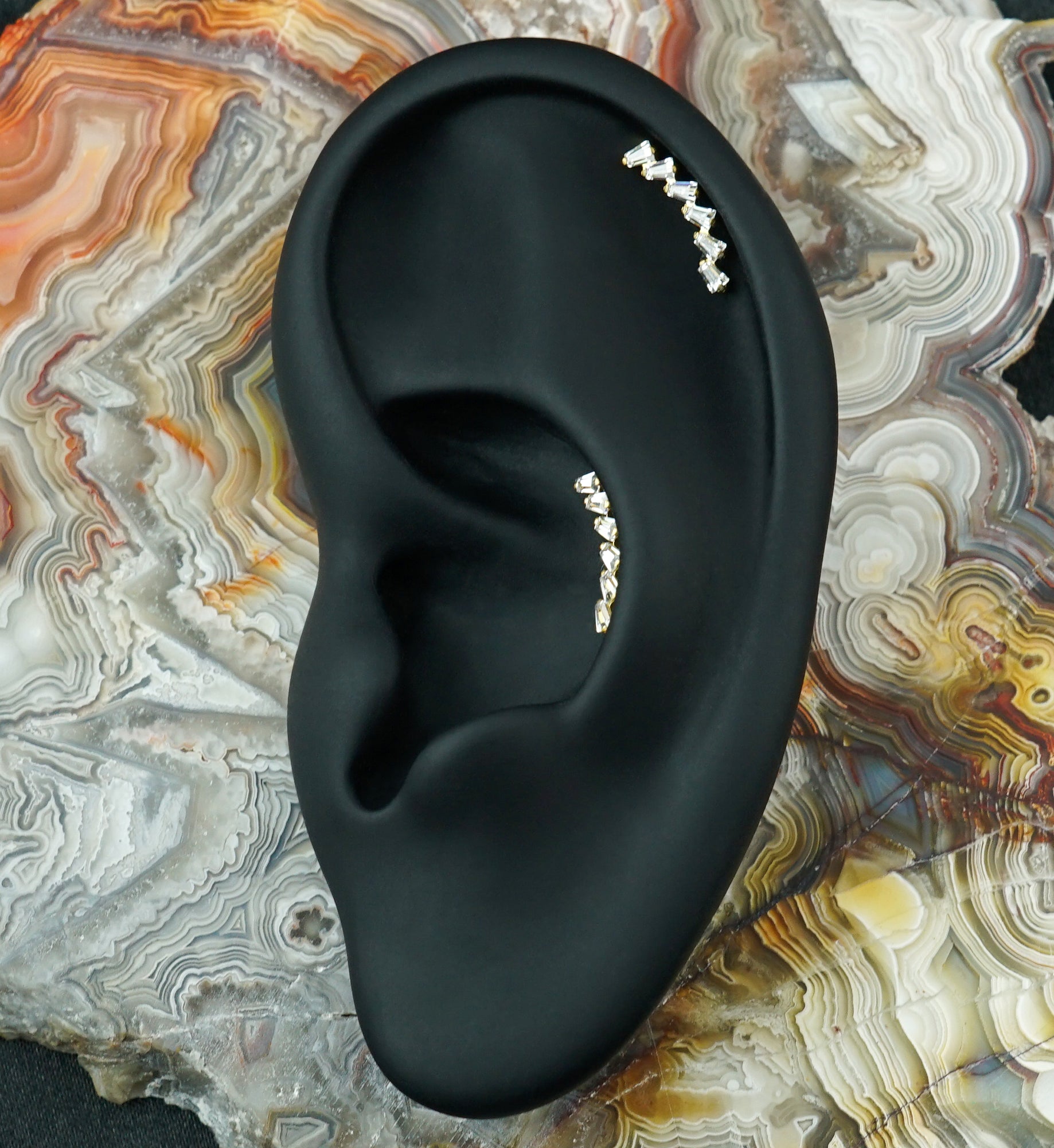 Gold PVD Windswept Baguette CZ Titanium Threadless Top