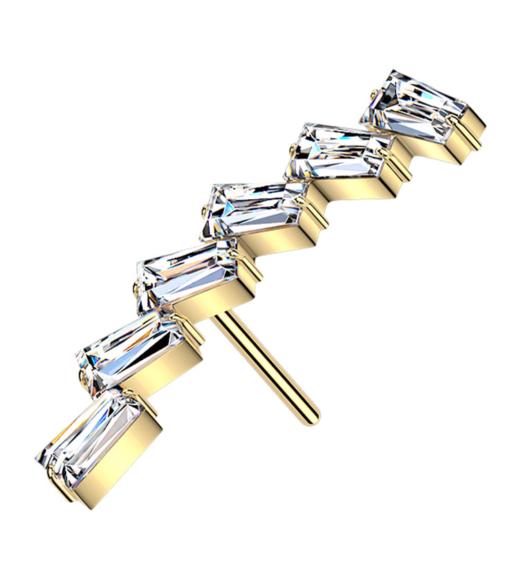 Gold PVD Windswept Baguette CZ Titanium Threadless Top