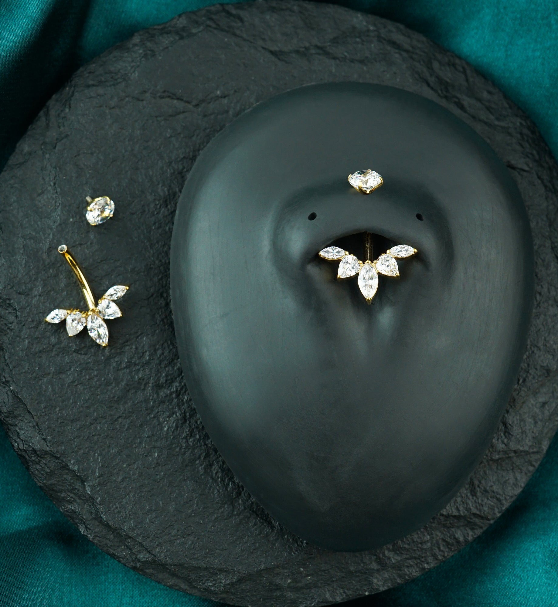 Gold PVD Winged CZ Titanium Internally Threaded Belly Button Ring