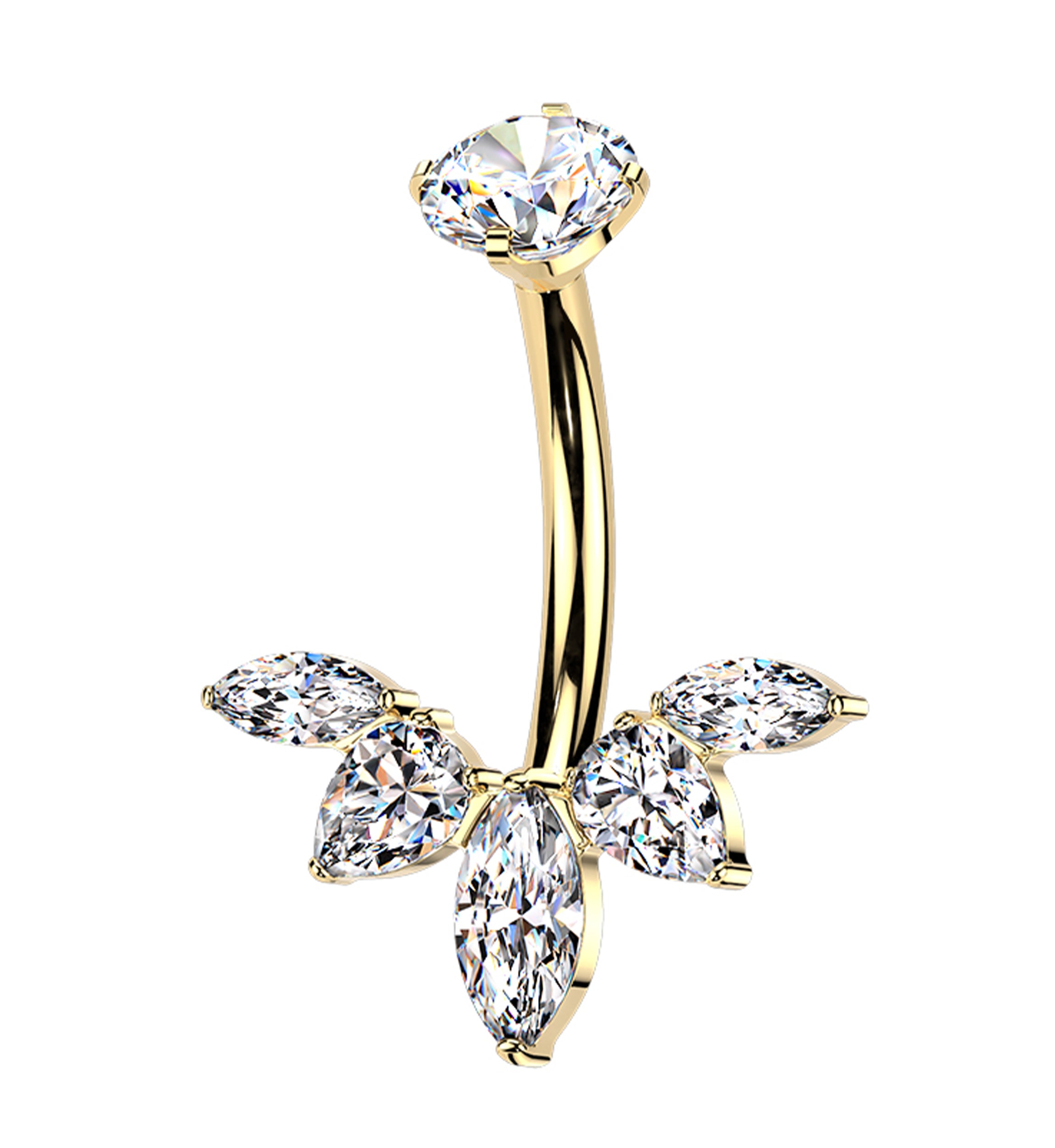Gold PVD Winged CZ Titanium Internally Threaded Belly Button Ring