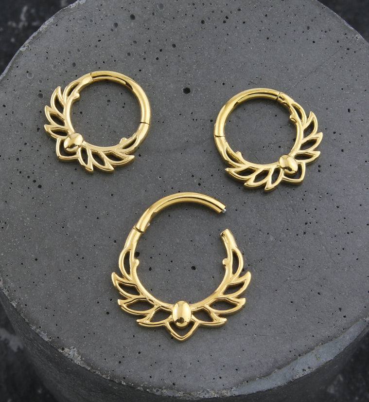 Gold PVD Wingspan Stainless Steel Hinged Segment Ring