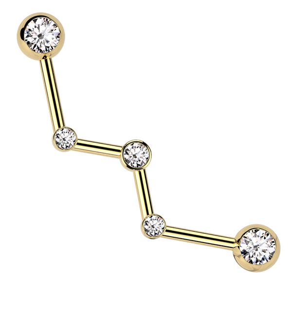 Gold PVD Zig Zag Clear CZ Stainless Steel Industrial Barbell