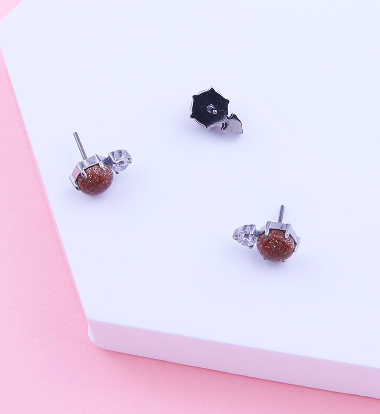 Gold Sandstone Drop Clear CZ Titanium Threadless Top