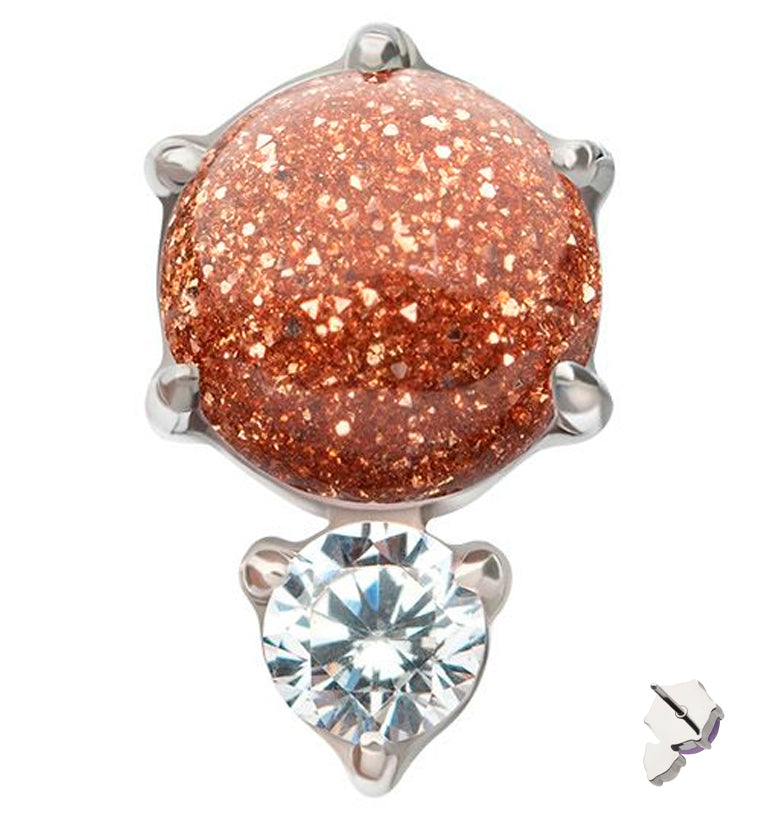 Gold Sandstone Drop Clear CZ Titanium Threadless Top