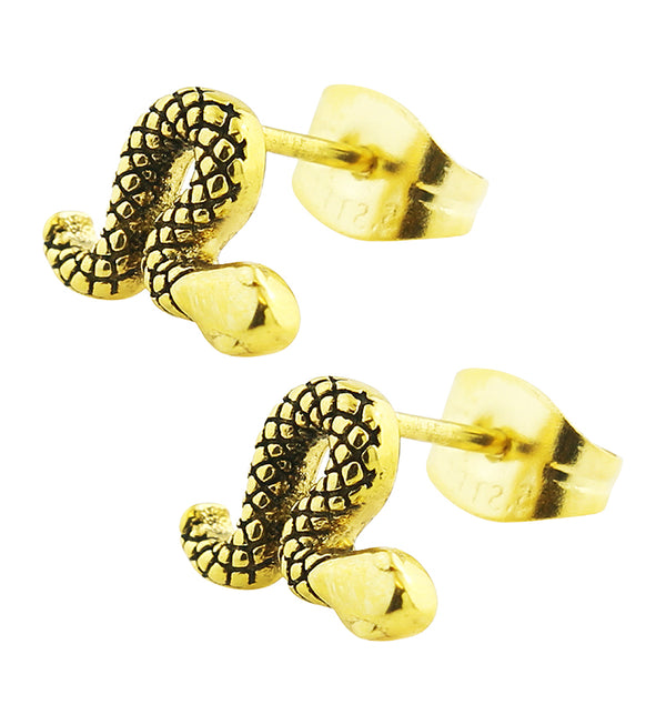 Gold PVD Etched Snake Stainless Steel Stud Earrings