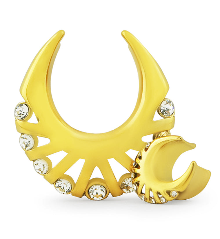 Gold PVD Vane Clear CZ Stainless Steel Saddles