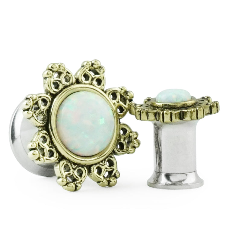 Golden Lotus With Opalite Dome Stainless Steel Plugs