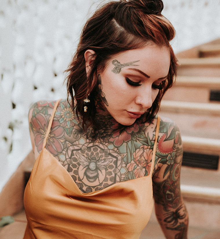 Golden Obsidian Stone White Brass Totum Ear Weights