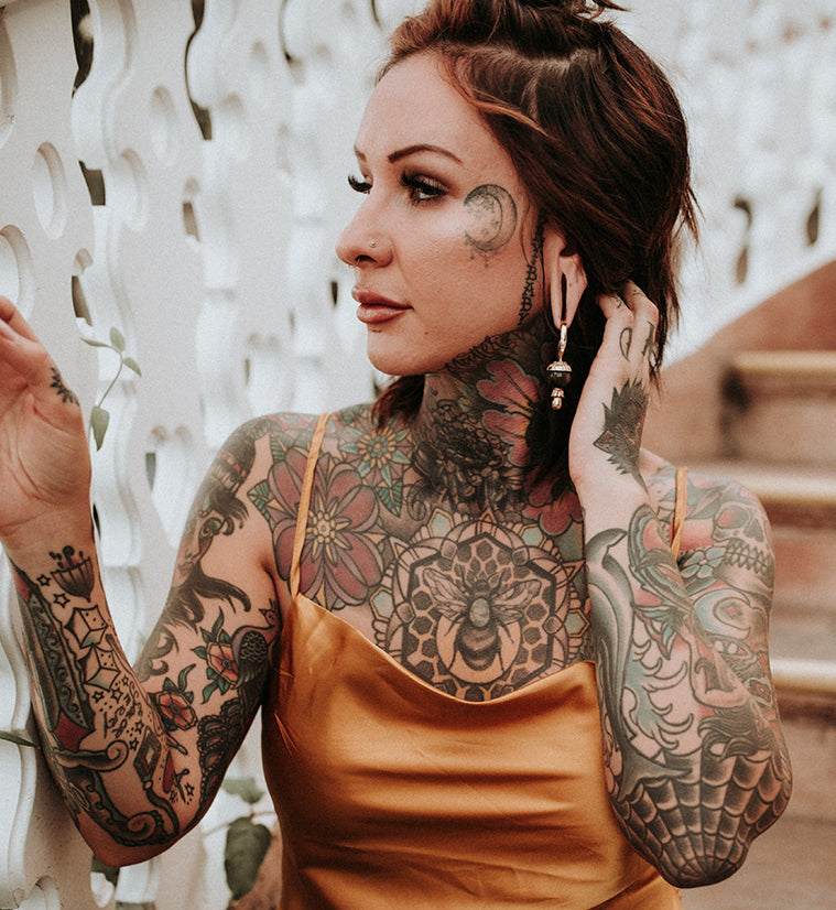 Golden Obsidian Stone White Brass Totum Ear Weights