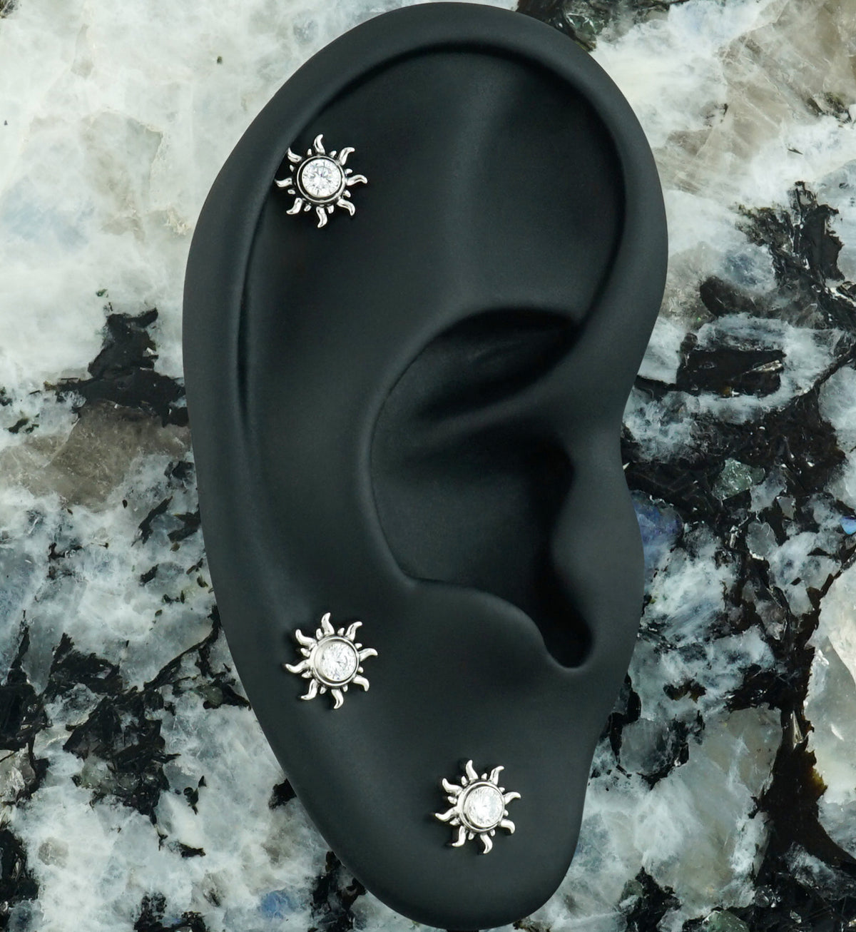 Gothic Sunray CZ Titanium Threadless Top