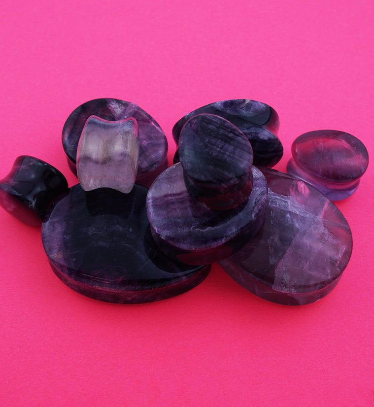 Grade A Rainbow Fluorite Teardrop Stone Plugs