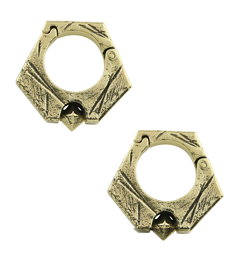Graze Pentagon Brass Hinged Ear Weights