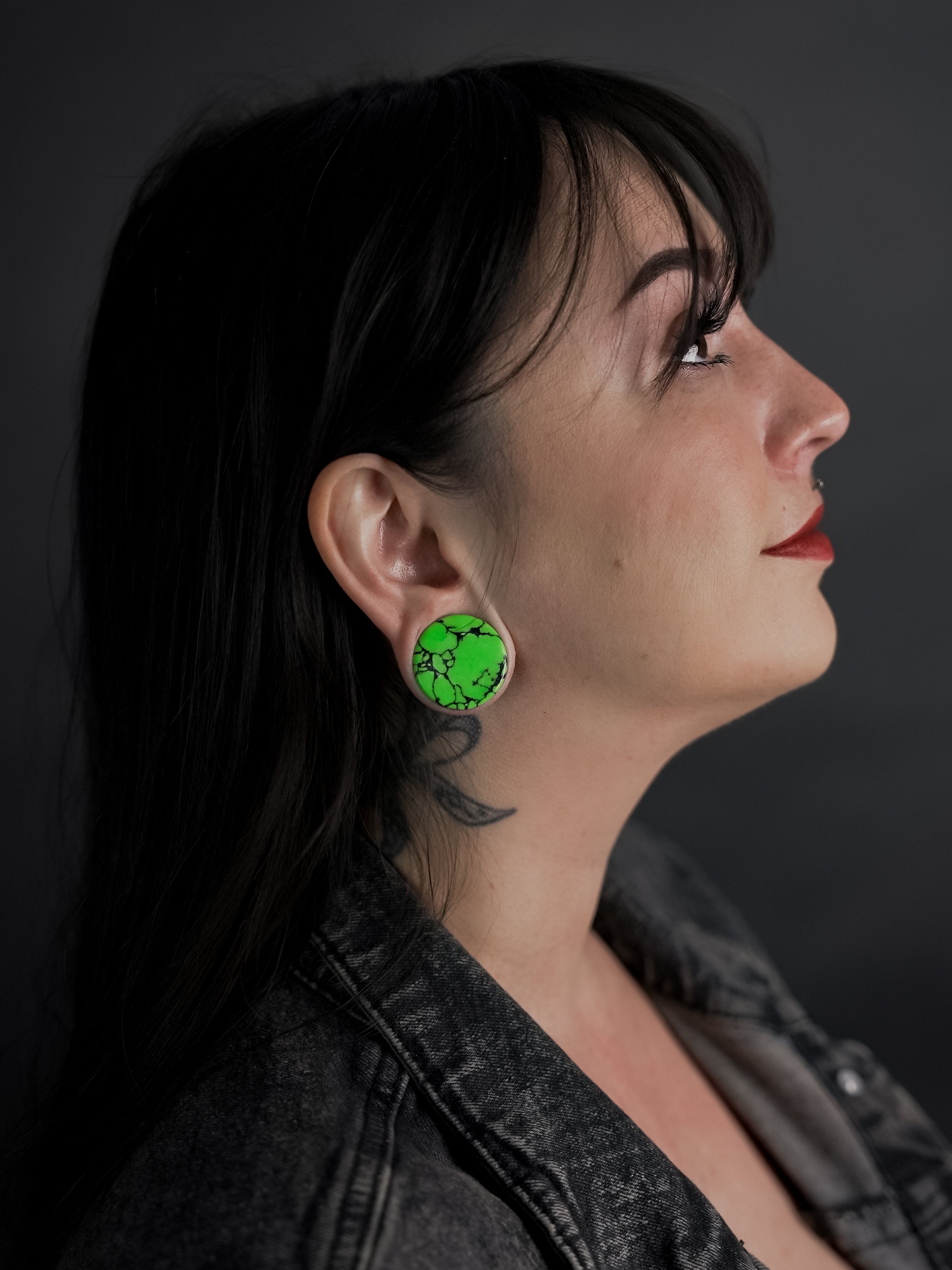 Green And Black Howlite Stone Plugs