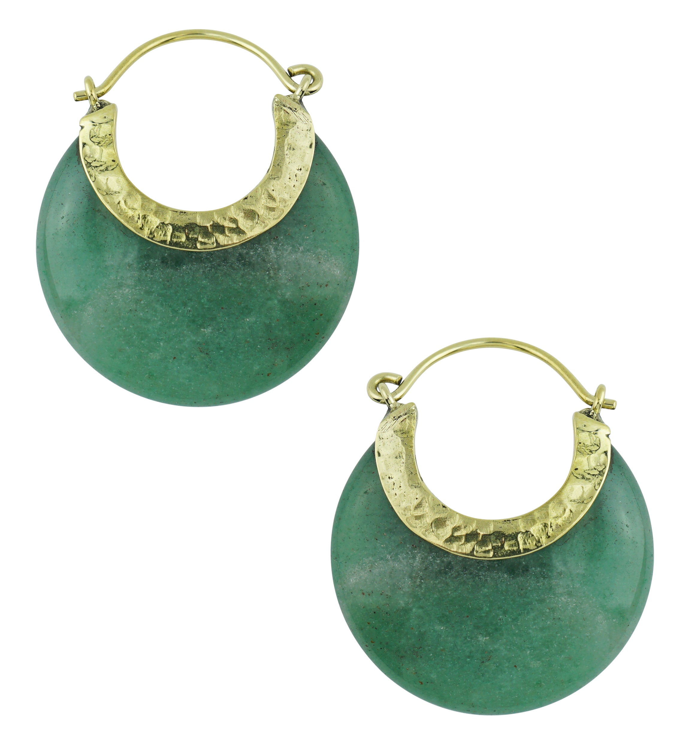 Green Aventurine Hammered Brass Stone Earrings