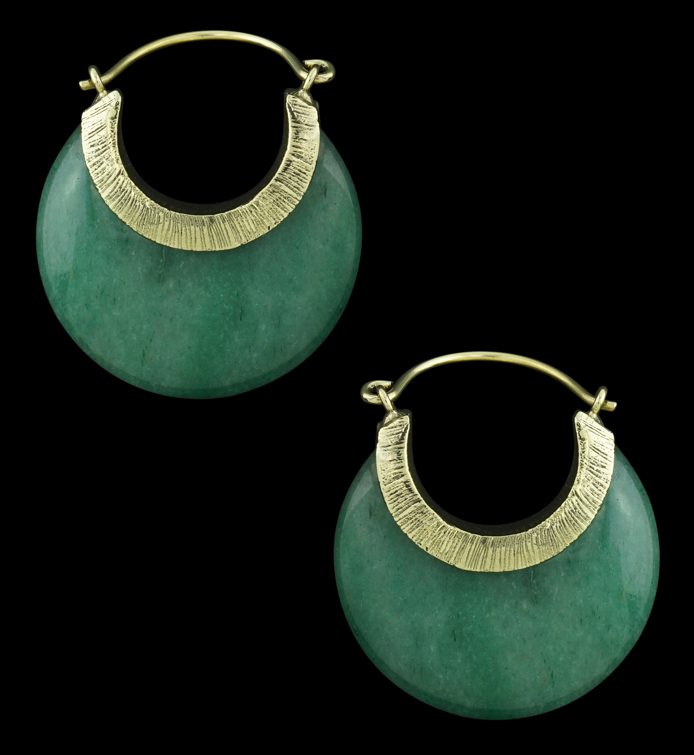 Green Aventurine Textured Brass Stone Earrings