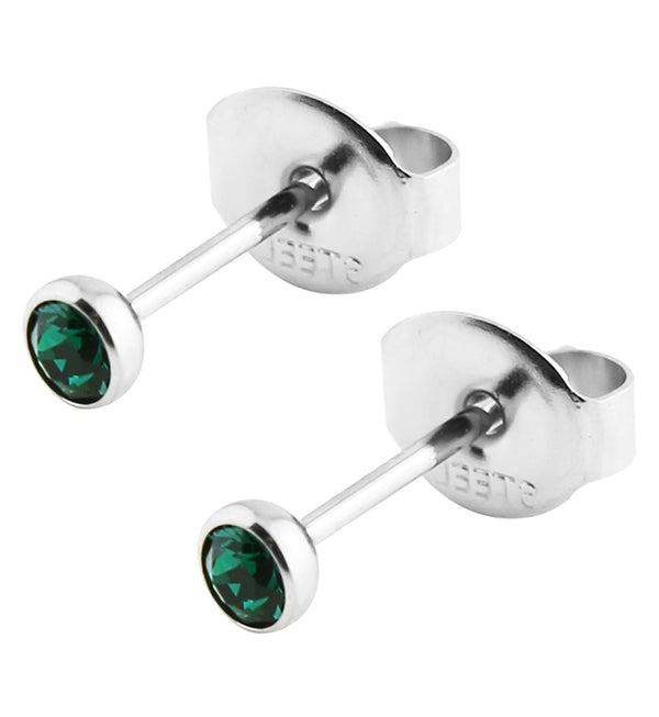 Dark Green Bezel CZ Stainless Steel Stud Earrings