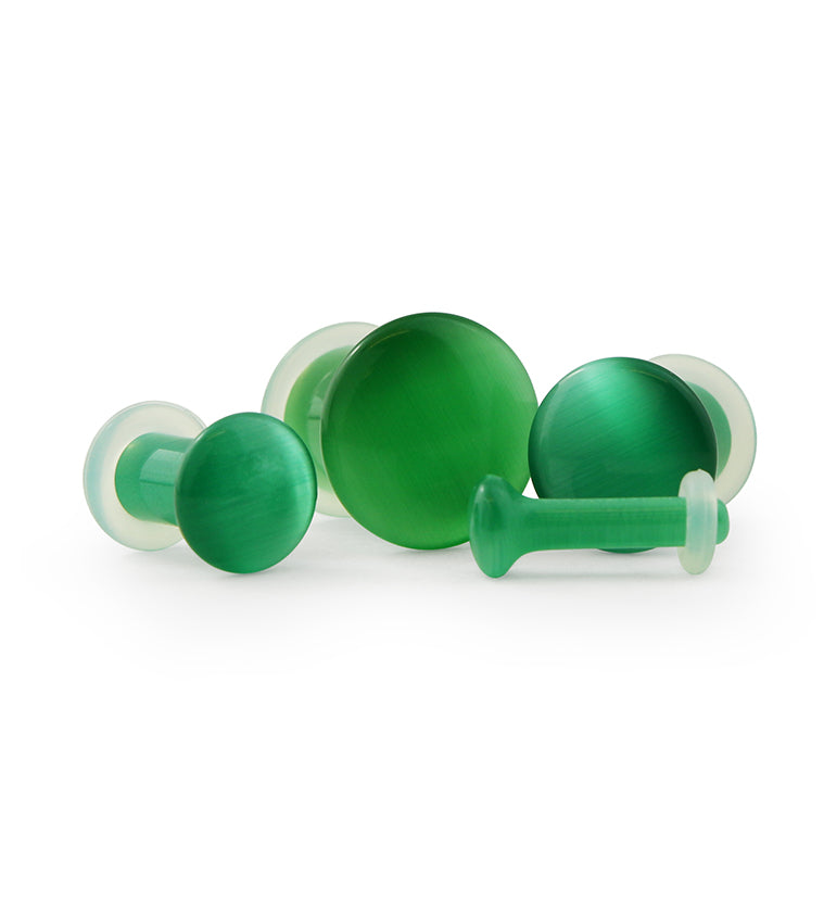 Green Cat's Eye Glass Single Flare Plugs