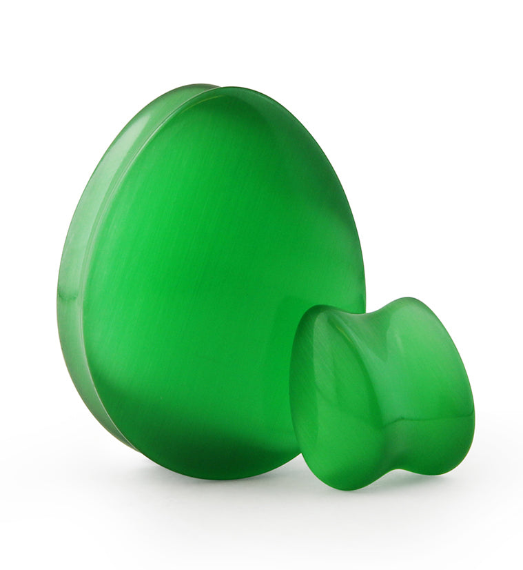 Green Cat's Eye Glass Teardrop Plugs