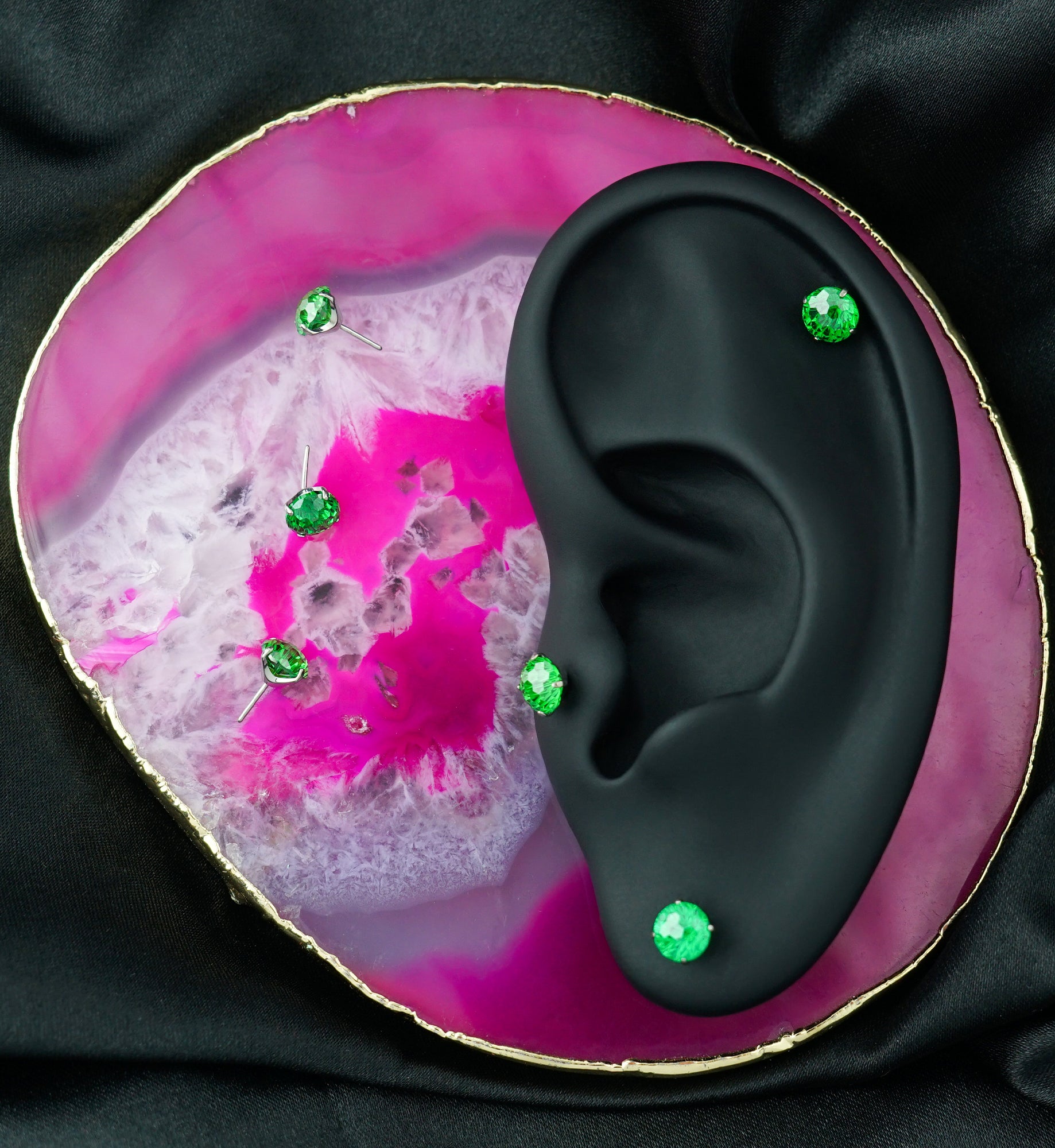 Green CZ Fireworks Cut Titanium Threadless Top