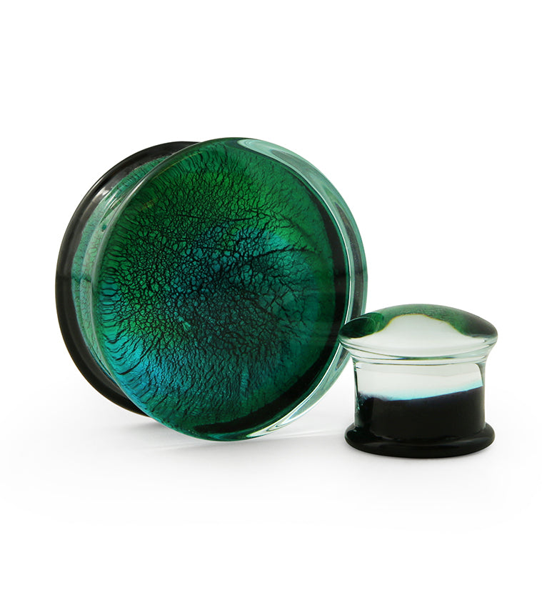 Turquoise Green Dichroic Glass Plugs
