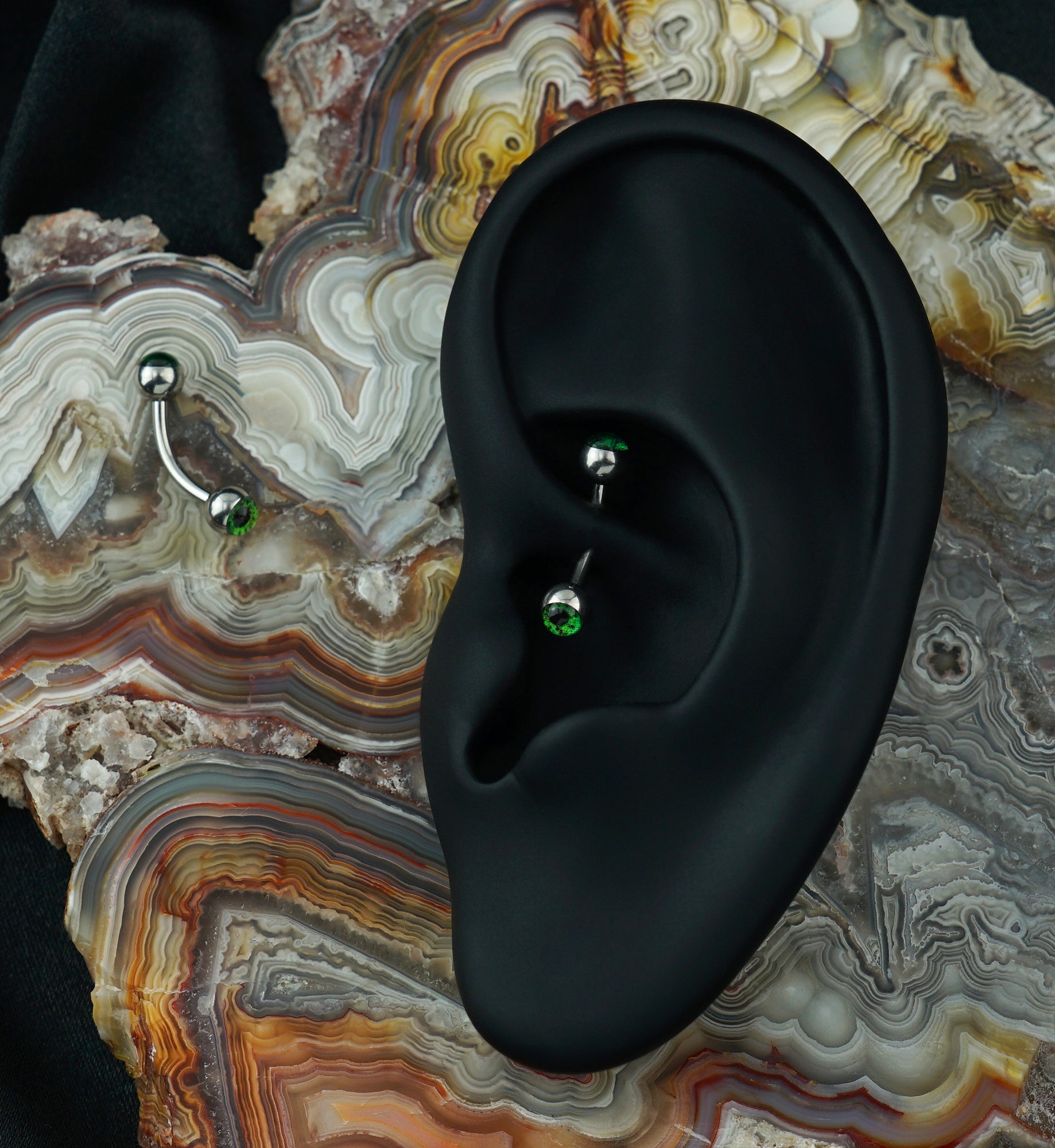 Green Eyeball Stainless Steel Curved Barbell