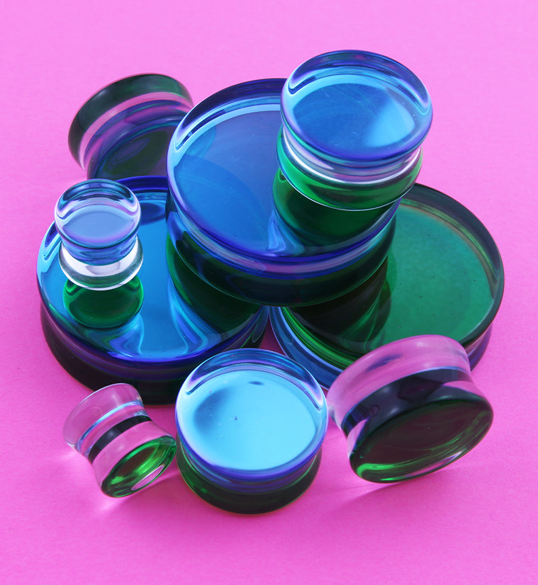 Green Iridescent Glass Double Flare Plugs