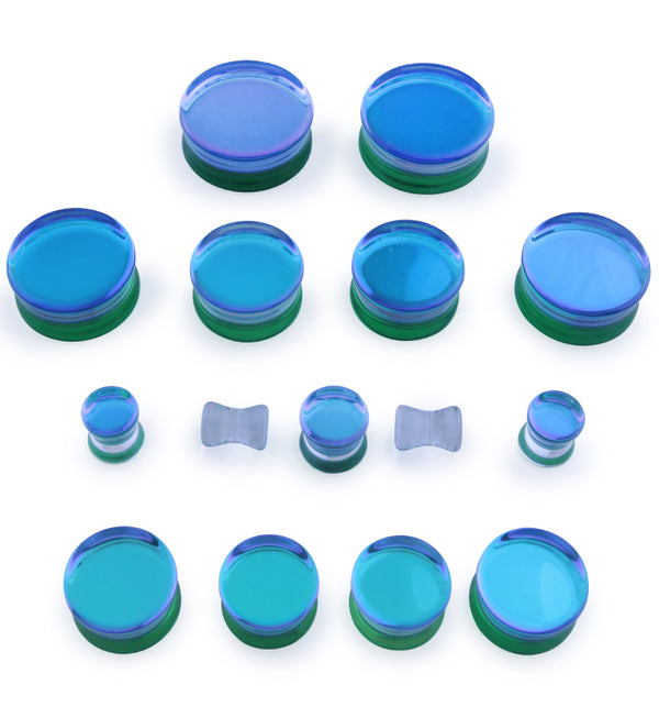 Green Iridescent Glass Double Flare Plugs