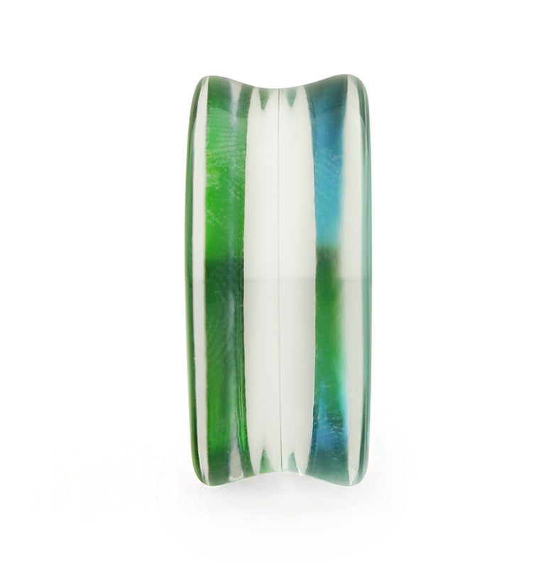 Green Iridescent Glass Double Flare Plugs