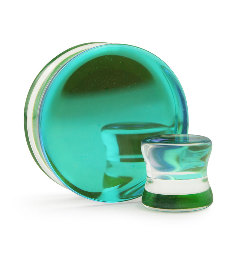 Green Iridescent Glass Double Flare Plugs