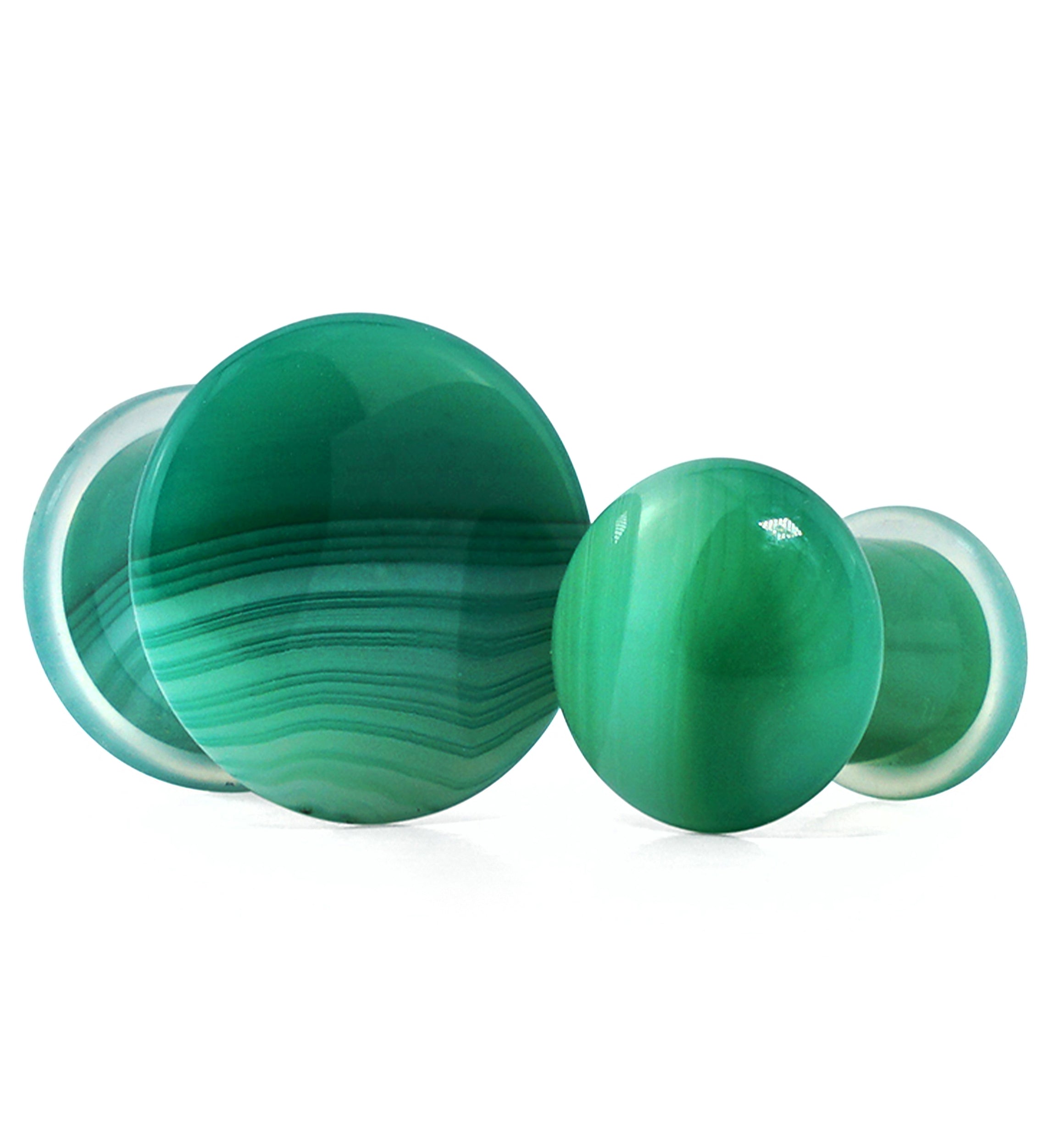 Green Line Agate Stone Plugs - Single Flare