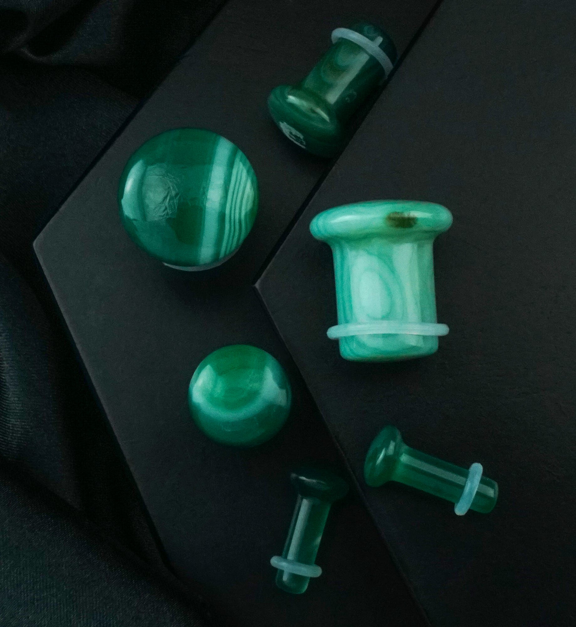 Green Line Agate Stone Plugs - Single Flare
