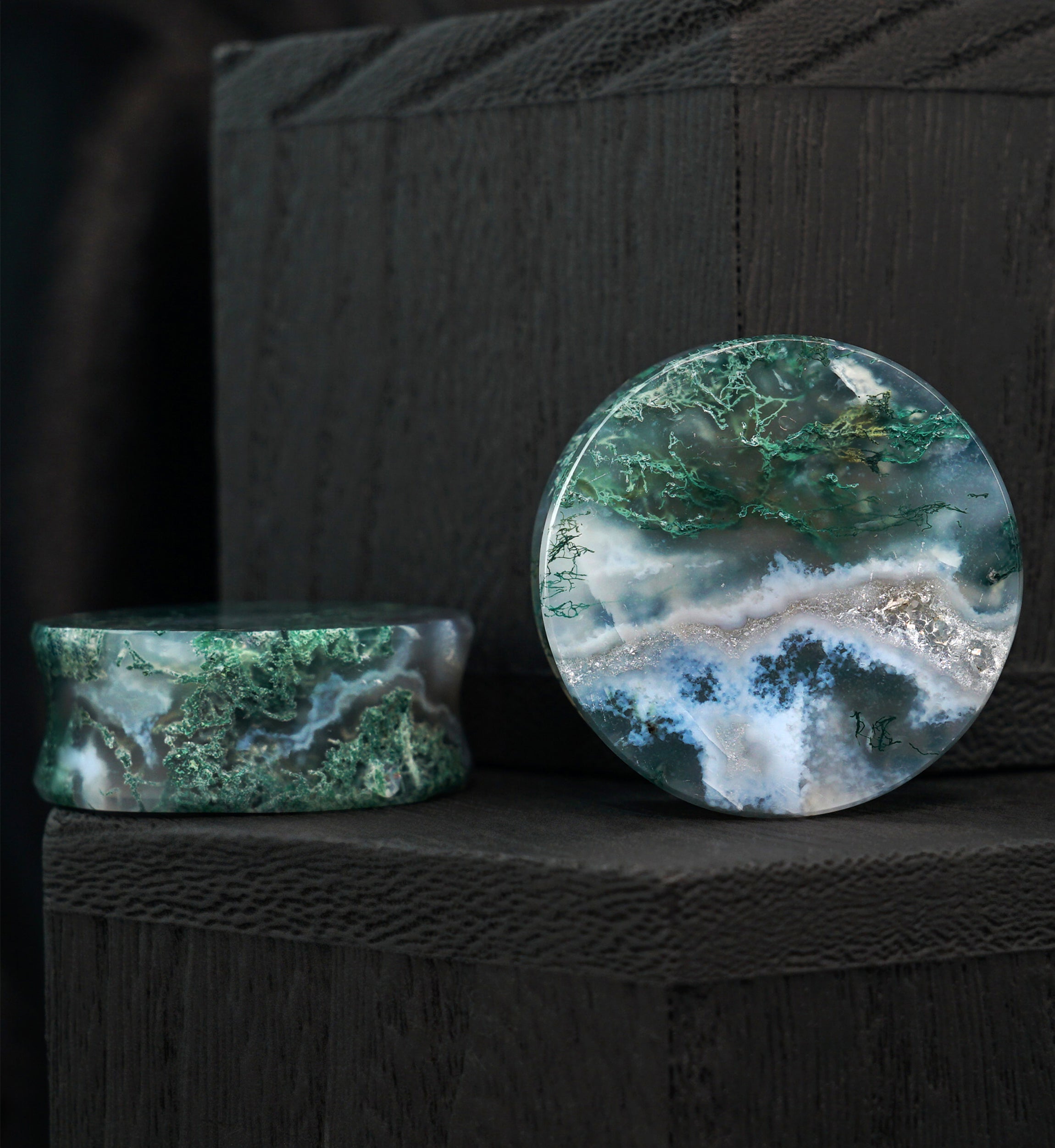 Green Moss Agate Stone Plugs (29mm) Version 1
