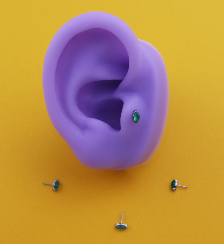 Green Onyx Marquise Stone Titanium Threadless Top