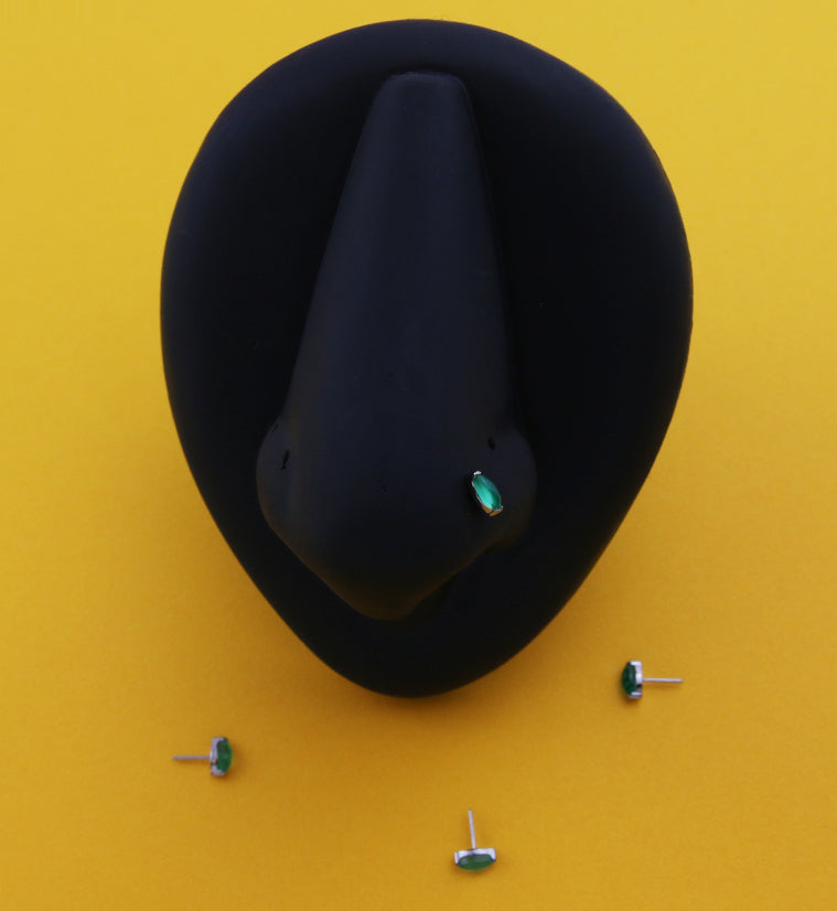 Green Onyx Marquise Stone Titanium Threadless Top