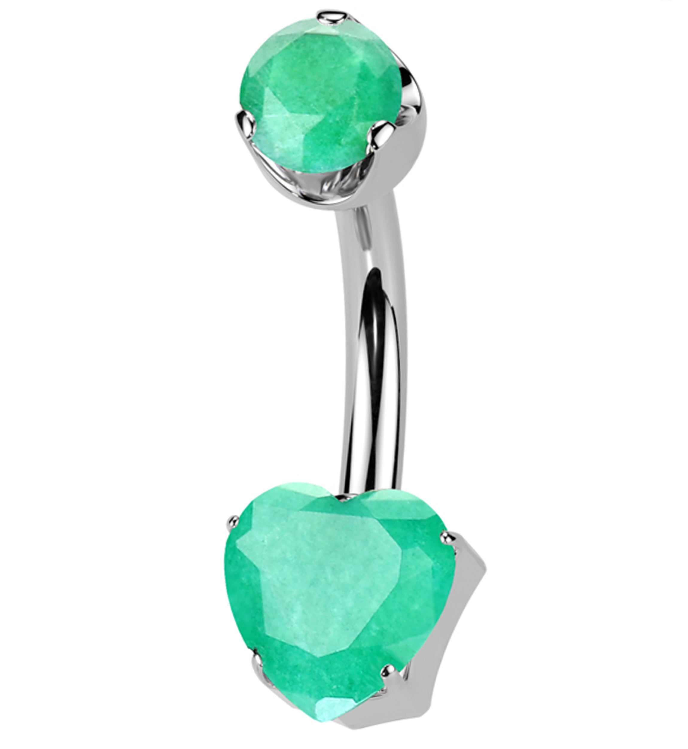 Green Onyx Stone Heart Internally Threaded Titanium Belly Button Ring