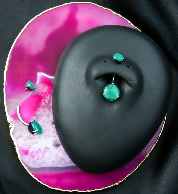 Green Onyx Stone Internally Threaded Titanium Belly Button Ring