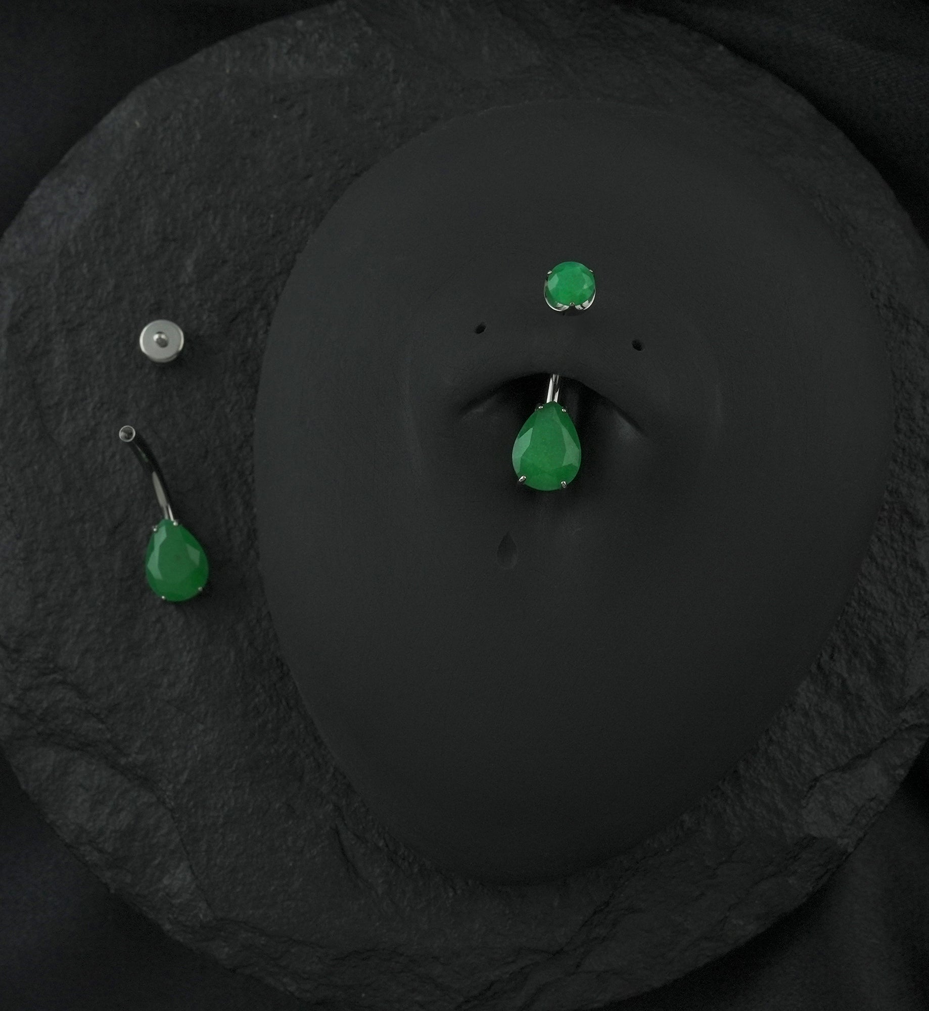 Green Onyx Stone Teardrop Internally Threaded Titanium Belly Button Ring