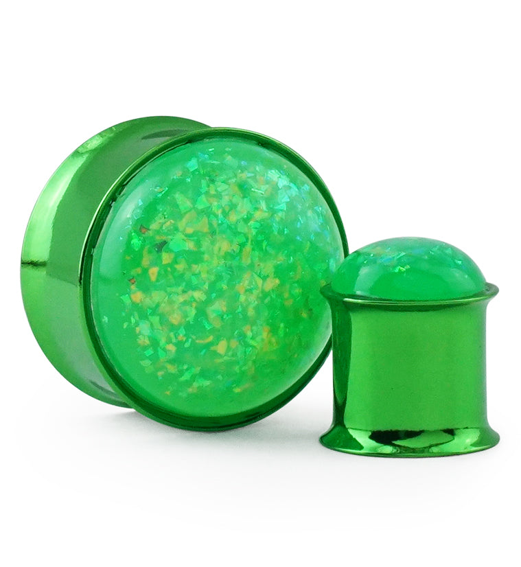 Green Opalite Flash Anodized Stainless Steel Plugs