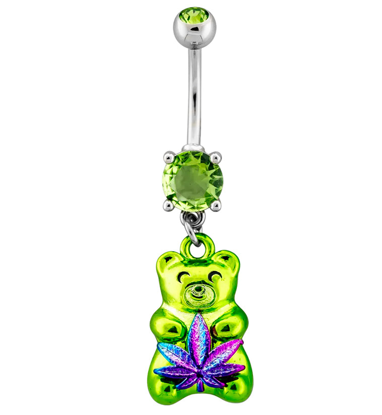 Green PVD Gummy Bear Hemp Leaf Stainless Steel Belly Button Ring