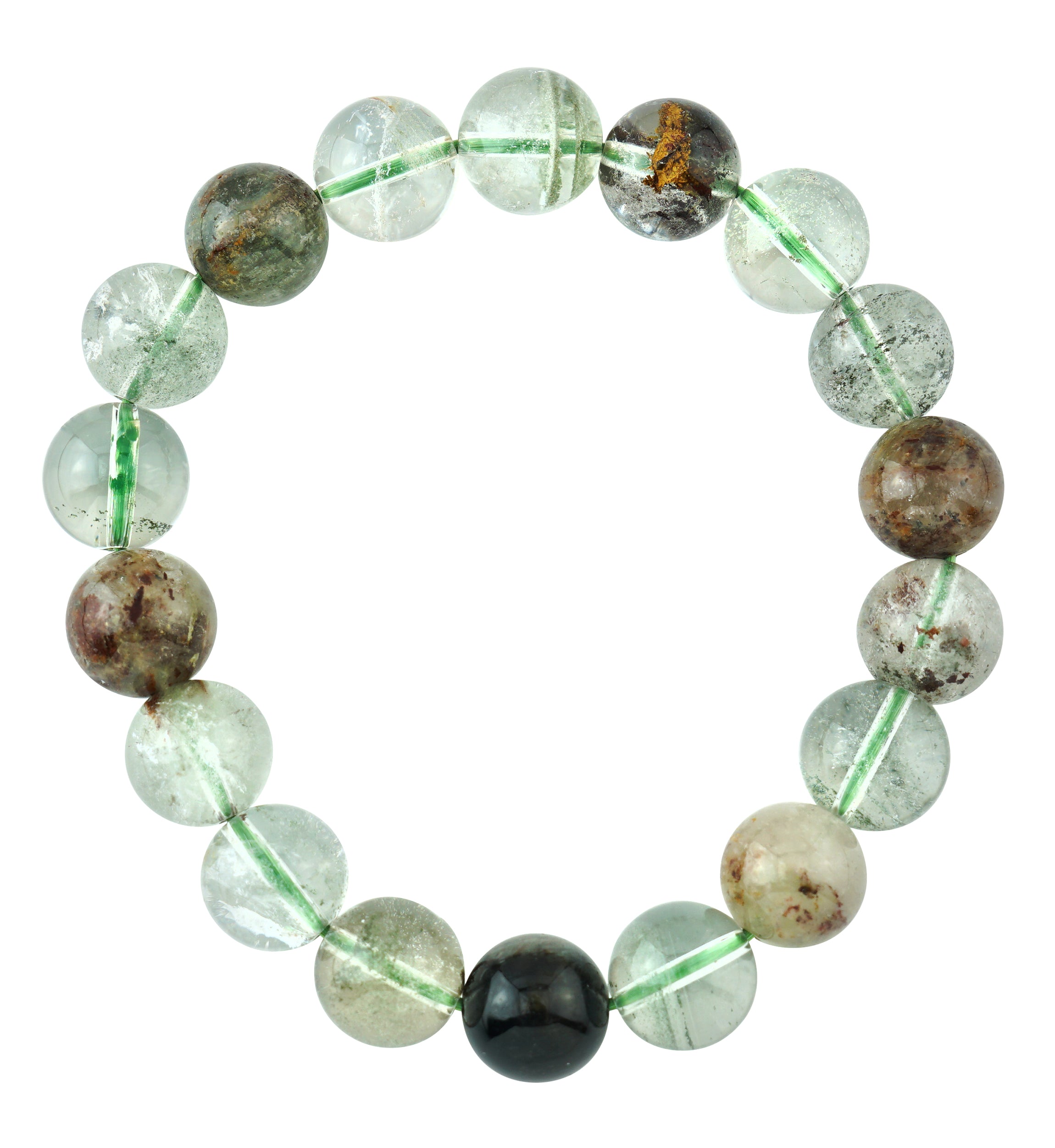 Green Tourmalinated Quartz Beaded Bracelet