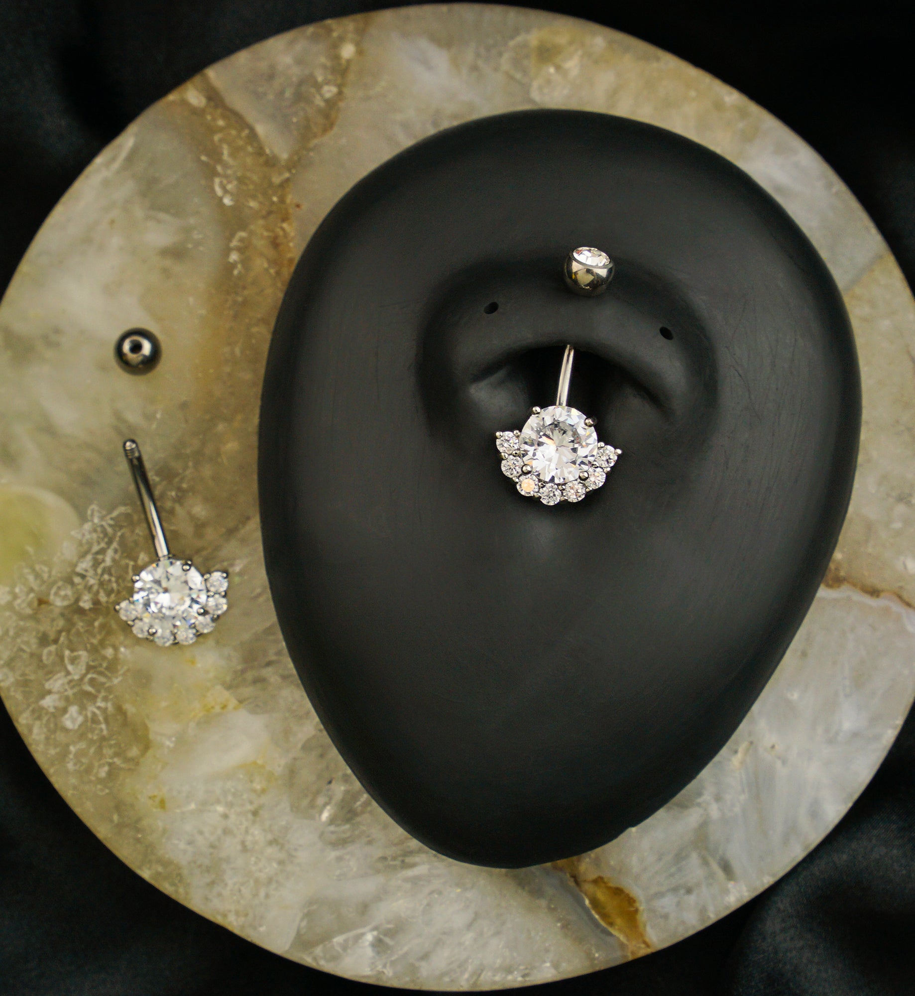 Half Circle Clear CZ Titanium Belly Button Ring